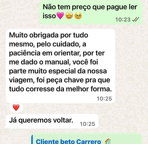 Depoimento de cliente por WhatsApp